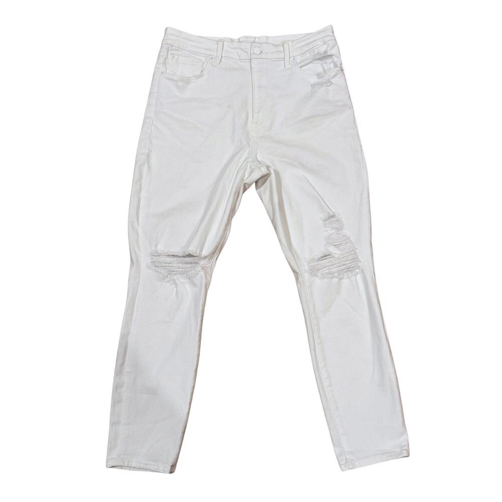 Good American Good Waist White Distressed Skinny Jeans 14/32 High Rise Curve Fit